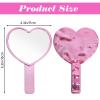 1 PCS Heart Shaped Hand Held Mirrors with Handle, Small Water Ripples Handheld Mirror, Cute Single-Sided Magnifying Makeup Lash Mirror with Handle for Makeup Travel Men & Women (Pink, 4 x 7 Inches) view 2