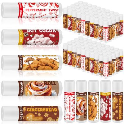 50 Pcs Christmas Lip Balms Bulk Peppermint Candy Cane Gingerbread Hot Cocoa Gifts Cookie Cinnamon Flavor Lip Balm Party Favor Xmas Stocking Stuffers Christmas Bulk Gifts for Coworker Staff Employee