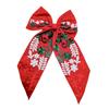 Mexican Traditional Hair Bow, Embroidered White Floral Design with Red, Green Accents, Tricolor Ribbon Trim, for Mexican party's (Red) view 1