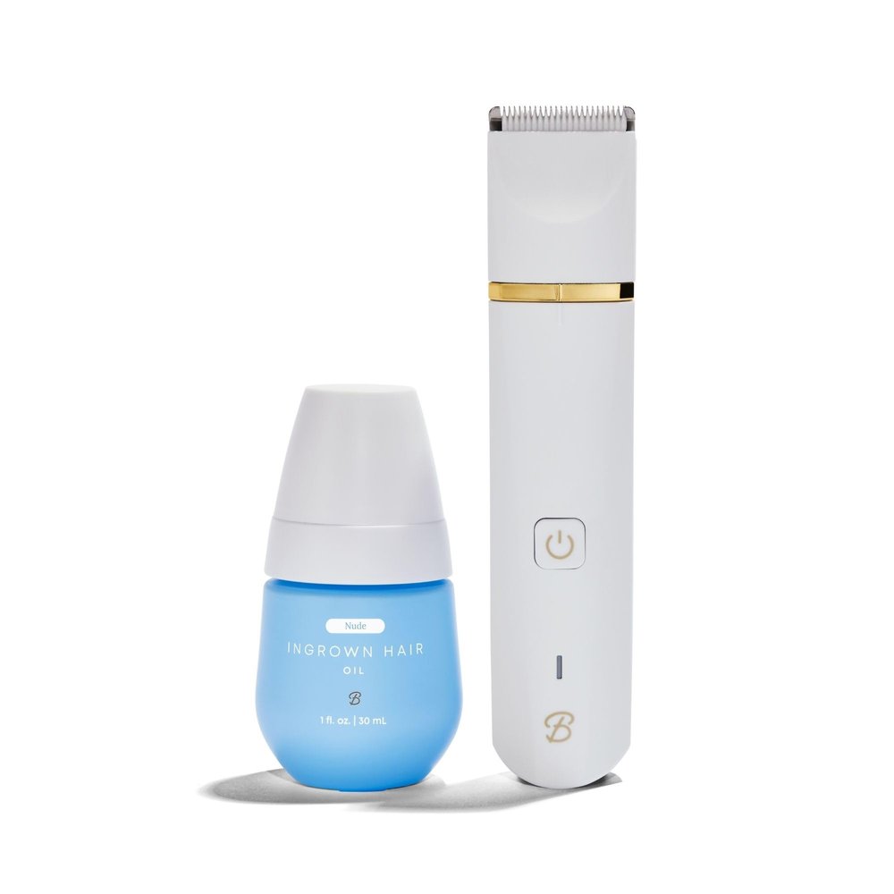 Bushbalm Ingrown Hair Nude Oil + Bikini Trimmer Set  Francesca Trimmer with Nude Oil  2pc Grooming Set for Women, Bikini, Underarms & Legs  Smooth Skin, Razor Bump