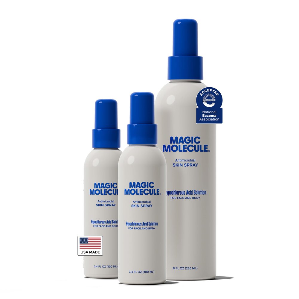 Magic Molecule Hypochlorous Acid Spray Soothing Facial Mist for Redness & Irritated Skin Cleansing & Purifying Everything Home & Travel Bundle (1x 8oz + 2x 3.4oz)