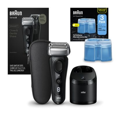 Braun Series 8 8560cc Electric Razor for Men, 4+1 Shaving Elements & Precision Long Hair Trimmer, SmartCare Center, Close & Gentle, Wet & Dry Electric Razor, 3ct Clean and Renew Cartridge