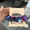 Floral and Galaxy Print Hair Scrunchies Set, Black and Purple, Fashion Hair Accessories view 4