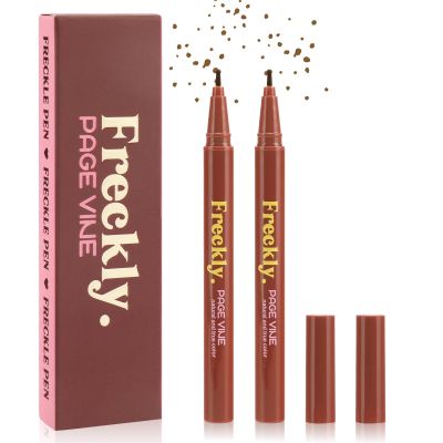 LYBHDAFA 2PCS Freckle Pen, Soft Dot Faux Freckle Stamp for Natural Lifelike Sun-kissed Makeup, Waterproof & Long Lasting Quick Dry Magic Fake Freckles Stain Marker (02 Medium & 02 Medium)