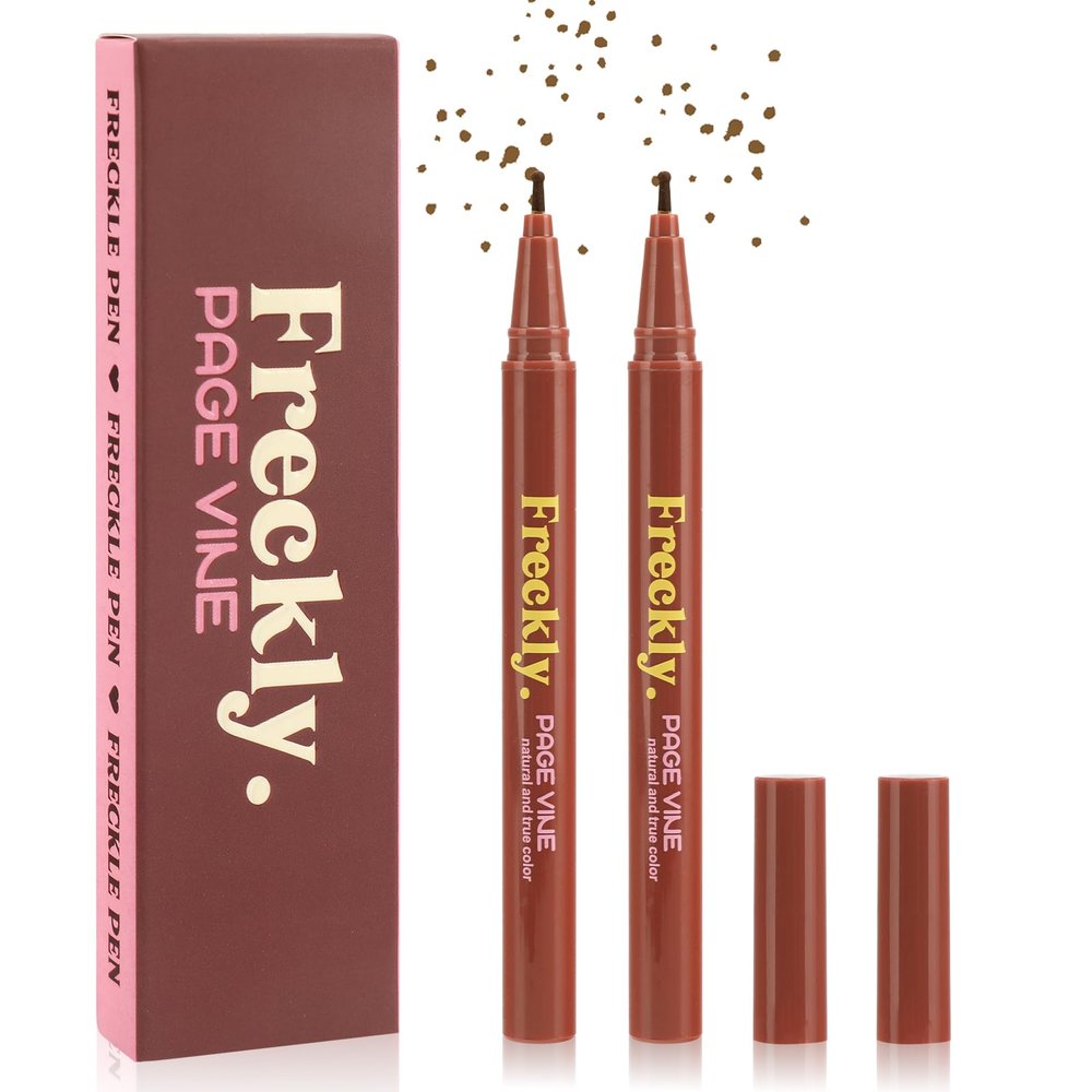 LYBHDAFA 2PCS Freckle Pen, Soft Dot Faux Freckle Stamp for Natural Lifelike Sun-kissed Makeup, Waterproof & Long Lasting Quick Dry Magic Fake Freckles Stain Marker (02 Medium & 02 Medium)