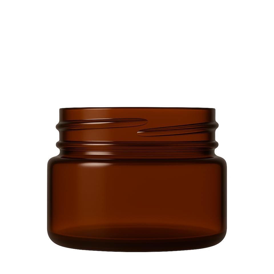 2 oz Amber Plastic Jar with Black Ribbed Cap Cosmetic Refillable Jars BPA Free (72)