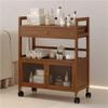 Esthetician Trolley Cart with Wheels, 3 Tier Utility Rolling Cart with 1 Cabinet 1 Drawer 2 Trays, Mobile Bamboo Storage Cabinet for Beauty SPA Instrument Storage(Brown B,27.6x11.4x33.5in) view 1