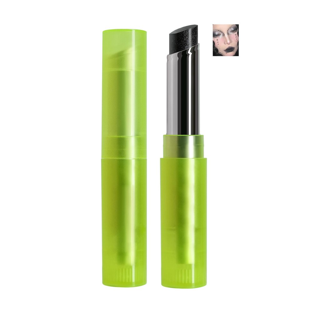 DLZZRS Glitter Highlight Stick, Multi-Use Face Highlighter Stick Super Sparkling Three-Dimensional Brightening Highlight Stick for Women Halloween Party Makeup Use, Shimmer Finish (#06 Black)