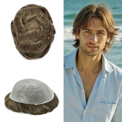 0.06mm Thin Skin Hairpieces for Men Toupee Hair Replacement Systems All V-loop Invisible Hairpiece for Mens Real Human Hair Systems #1730#17 Dark Ash Blonde+30% Grey 8X10-100% Density