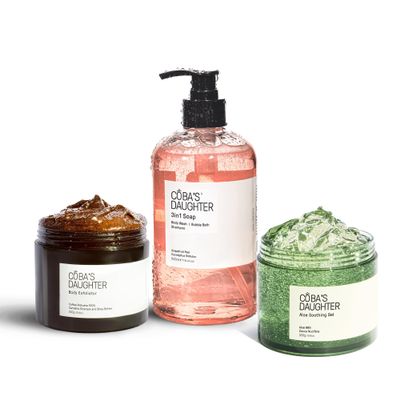 COBA'S DAUGHTER Stress Relief Bundle for Self Care Rituals | Coffee Scrub for Cellulite, Pure Aloe Vera Gel for Sunburn Relief, and 3-in-1 Grapefruit Body Wash