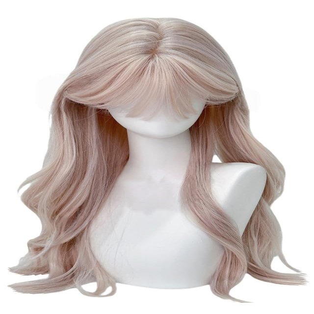 VVRPWASSLY Sweet Lolita Wig for Women Korean Style Long Wavy Curly Wig Natural Looking Synthetic Hairpiece (Light Pink)