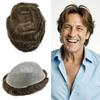 0.06mm Thin Skin Hairpieces for Men Toupee Hair Replacement Systems All V-loop Invisible Hairpiece for Mens Real Human Hair Systems #410#4 Medium Brown+10% Grey 8X10-100% Density view 1