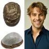 0.06mm Thin Skin Hairpieces for Men Toupee Hair Replacement Systems All V-loop Invisible Hairpiece for Mens Real Human Hair Systems #1810#18 Medium Blonde+10% Grey 8X10-90% Density view 1