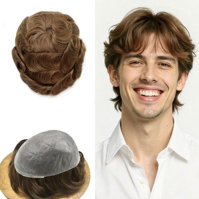 0.06mm Thin Skin Hairpieces for Men Toupee Hair Replacement Systems All V-loop Invisible Hairpiece for Mens Real Human Hair Systems #12R Dark Ash Blonde 8X10-100% Density