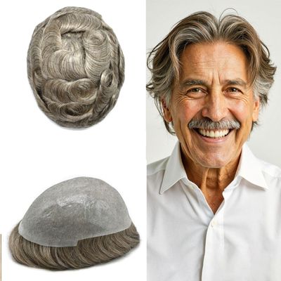 0.06mm Thin Skin Hairpieces for Men Toupee Hair Replacement Systems All V-loop Invisible Hairpiece for Mens Real Human Hair Systems #1850#18 Medium Blonde+50% Grey 8X10-90% Density