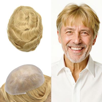 0.06mm Thin Skin Hairpieces for Men Toupee Hair Replacement Systems All V-loop Invisible Hairpiece for Mens Real Human Hair Systems #22R #22R Light Blonde 8X10-100% Density