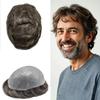 0.06mm Thin Skin Hairpieces for Men Toupee Hair Replacement Systems All V-loop Invisible Hairpiece for Mens Real Human Hair Systems #340#3 Dark Brown+40% Grey 8X10-100% Density view 1