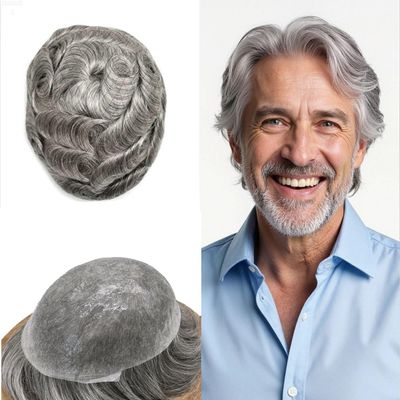 0.06mm Thin Skin Hairpieces for Men Toupee Hair Replacement Systems All V-loop Invisible Hairpiece for Mens Real Human Hair Systems #1B80#1B Off Black+80% Grey 8X10-80% Density