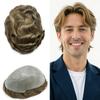 0.06mm Thin Skin Hairpieces for Men Toupee Hair Replacement Systems All V-loop Invisible Hairpiece for Mens Real Human Hair Systems #1710#17 Dark Ash Blonde+10% Grey 8X10-100% Density view 1