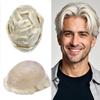0.06mm Thin Skin Hairpieces for Men Toupee Hair Replacement Systems All V-loop Invisible Hairpiece for Mens Real Human Hair Systems #60RY All Grey 8X10-100% Density view 1