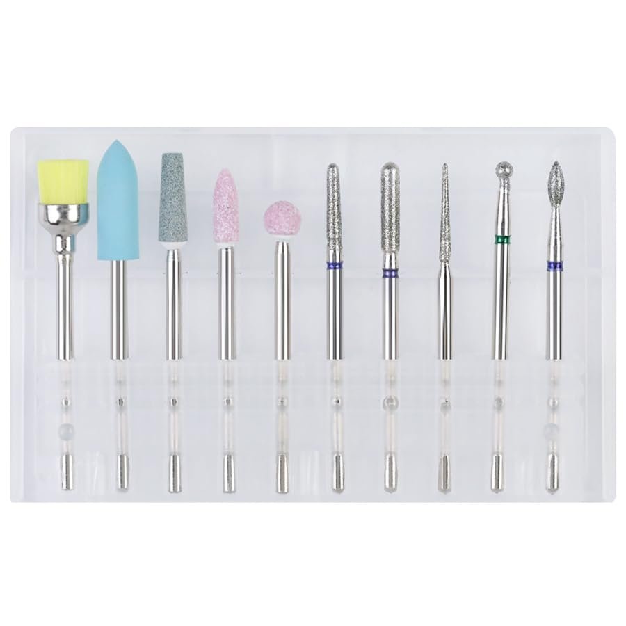 10Pcs Tungsten Steel Nail Grinding Head Set with File, Brush, Polisher & Dead Skin Remover Tools for Manicure Pedicure (ZH02)