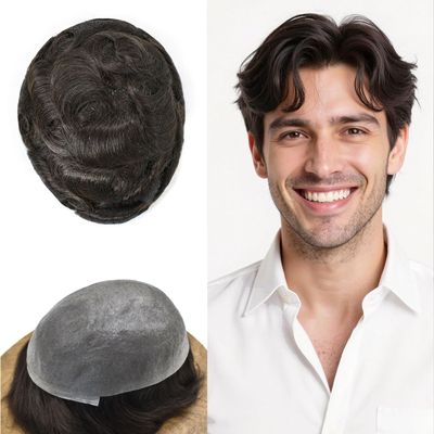 0.06mm Thin Skin Hairpieces for Men Toupee Hair Replacement Systems All V-loop Invisible Hairpiece for Mens Real Human Hair Systems #2 Darkest Brown 7X9-100% Density