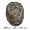 0.06mm Thin Skin Hairpieces for Men Toupee Hair Replacement Systems All V-loop Invisible Hairpiece for Mens Real Human Hair Systems #550#5 Medium Light Brown+50% Grey 8X10-80% Density view 2