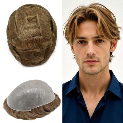 0.06mm Thin Skin Hairpieces for Men Toupee Hair Replacement Systems All V-loop Invisible Hairpiece for Mens Real Human Hair Systems #17 Dark Ash Blonde 6X8-100% Density