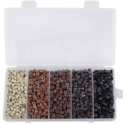 1000PCS Silicone Hair Extensions Beads, 5mm Lined Micro Links Beads, 5Colors Rings Hair Extension Device Tool Kits - Professional Hair Styling Tools Accessory