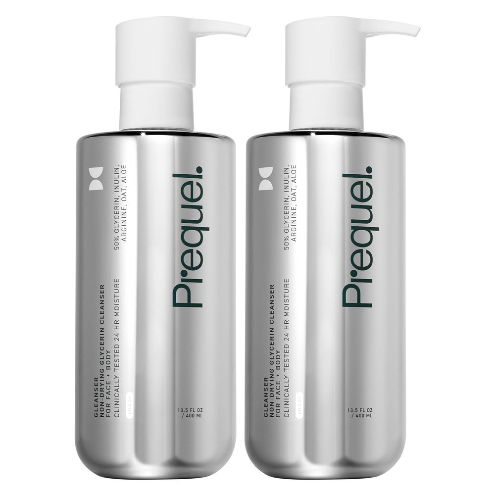 Prequel Skin Gleanser, Moisturizing Glycerin Face Wash, Unscented Sensitive and Dry Skin Face Wash Pump Bottles - 6.75 fluid ounce (Pack of 2)
