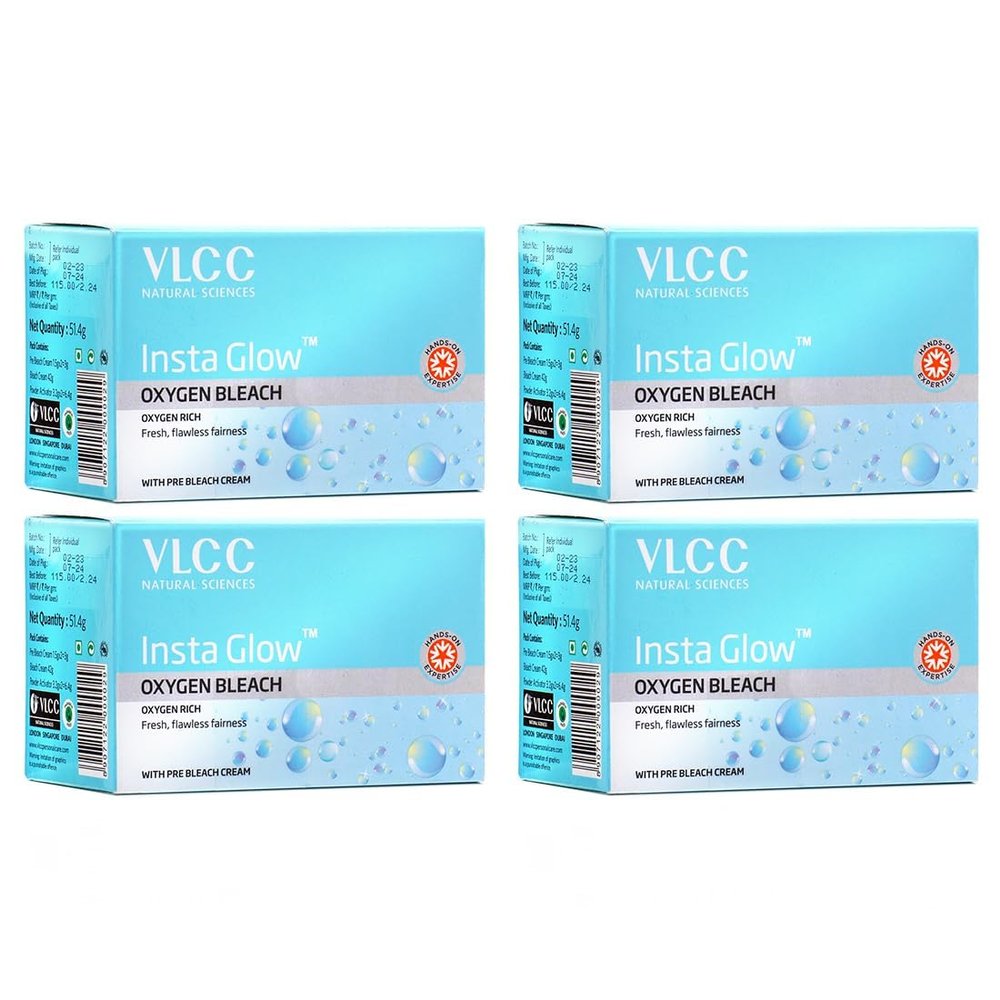 VLLCC'S Insta-Glow Oxygen Bleach, Facial Hair Bleach Treatment, 51g x 4 Pack, for Bright Fresh Skin
