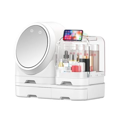 A1DFDFGOQSFG Makeup Bag Makeup Box Multifunctional LED Fan Makeup Storage Box with Mirror Desktop Dresser Large-Capacity Lipstick Skin Care Product Rack Makeup Organizer Travel Makeup Bag(B) (C)