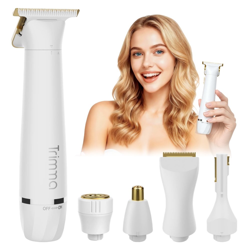 Trimma Bikini Trimmer for Women - 5 in 1 Waterproof Womens Electric Razor for Sensitive Skin, Rechargeable Portable Electric Body Razor (Leg, Arm, Bikini, Face, Nose, Eyebrow, Back)