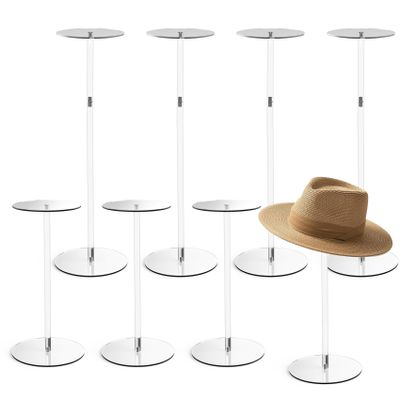 Estleys 8 Pcs Acrylic Hat Stand, 12" to 17" Clear Hat Stands, Wig Hat Display Rack, Adjustable Height Hat Holder, Round Acrylic Risers for Display Hat (8 pcs)
