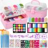 Kids Face Painting Kit with Organizer Box - Rainbow Color Non Toxic & Washable Face Paint Set with Stencils, Brush & Gems Kids Party Makeup for Halloween, Carnival & Costume view 1