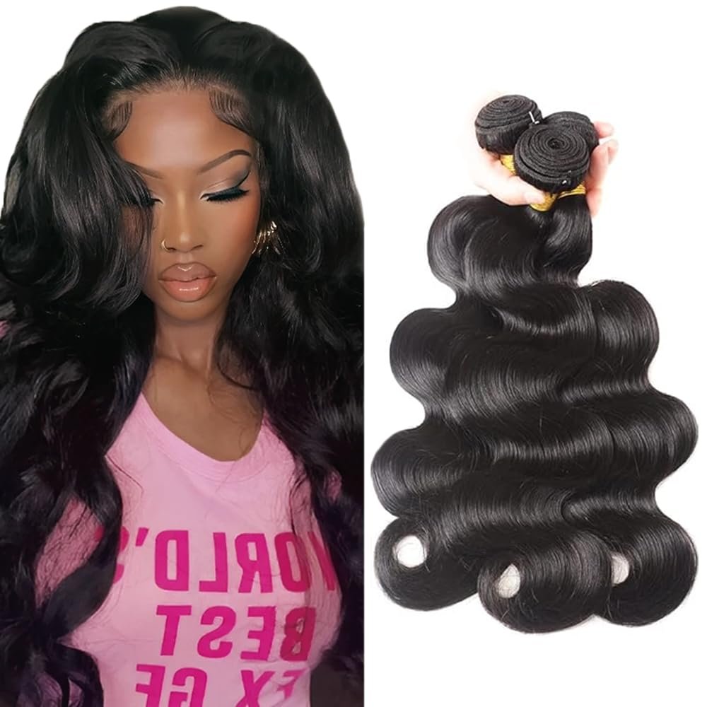 12 14 16 inch Human Hair Bundle Natural Black Body Wave Bundles100% Unprocessed Brazilian Virgin Hair 3 Bundles 150g #1b Color Natural Black
