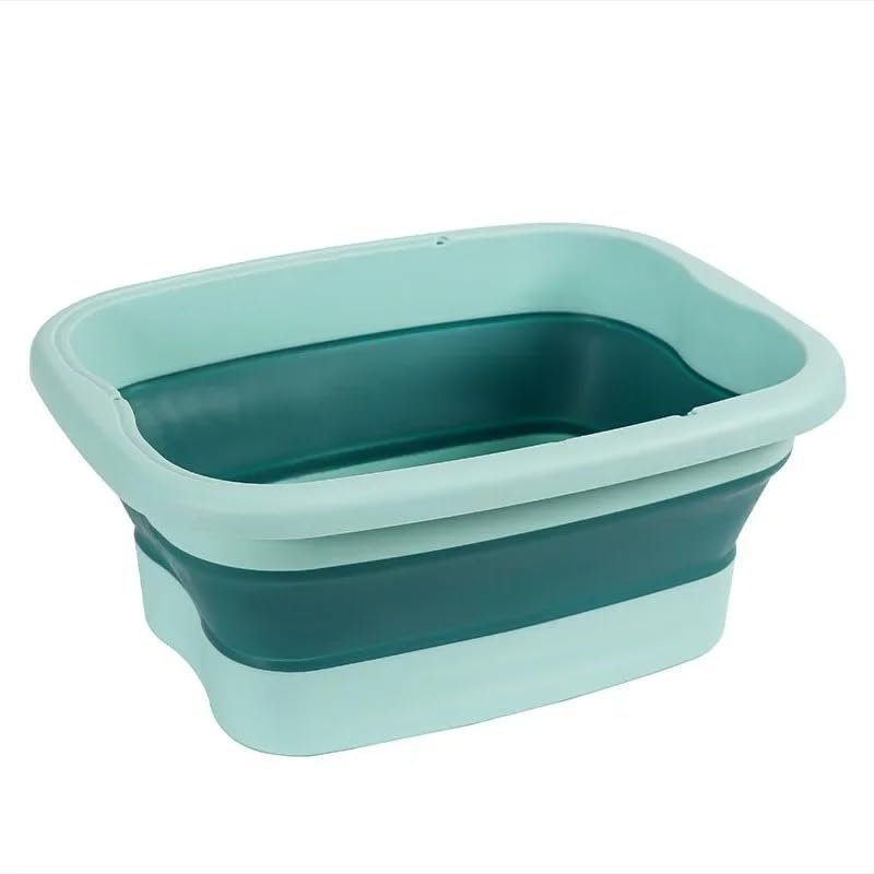 Foldable Foot Bath Bucket  Portable Spa Basin for Soaking, Massage, Pedicure & Home Sauna (Green no lid)