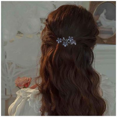 Aneneiceera Vintage Crystal Flower Hair Clip Dark Blue Flower Hair Barrette Pin Rhinestone Hair Pin Clip Cz Head Clip Headwear Wedding Decorative Headpieces Hair Accessories for Women