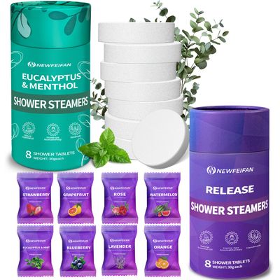 Shower Steamers Aromatherapy8 Pcs Eucalyptus Mint &8 Pcs Different Fruits and Floral Scents for Women & Men