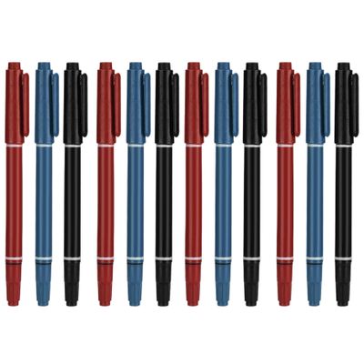 12Pcs Tattoo Markers for Skin, 5.4" Portable Lightweight Double-Headed Henna Pen, Skin Markers for Tattoos with Thick & Fine Tip, Smooth & Safe Marking Pen, Red + Black + Blue