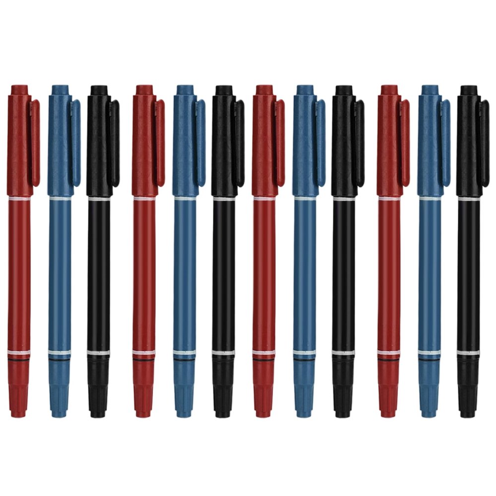 12Pcs Tattoo Markers for Skin, 5.4" Portable Lightweight Double-Headed Henna Pen, Skin Markers for Tattoos with Thick & Fine Tip, Smooth & Safe Marking Pen, Red + Black + Blue