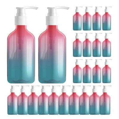 24 Pieces Empty Clear Gradient Color Pump Bottle, 8.4 oz Refillable Plastic Dispenser Bottles with Pump, Travel Lotion Container for Shampoo Hand Body Soap Oil Massage Moisturizer Face Cream Liquid