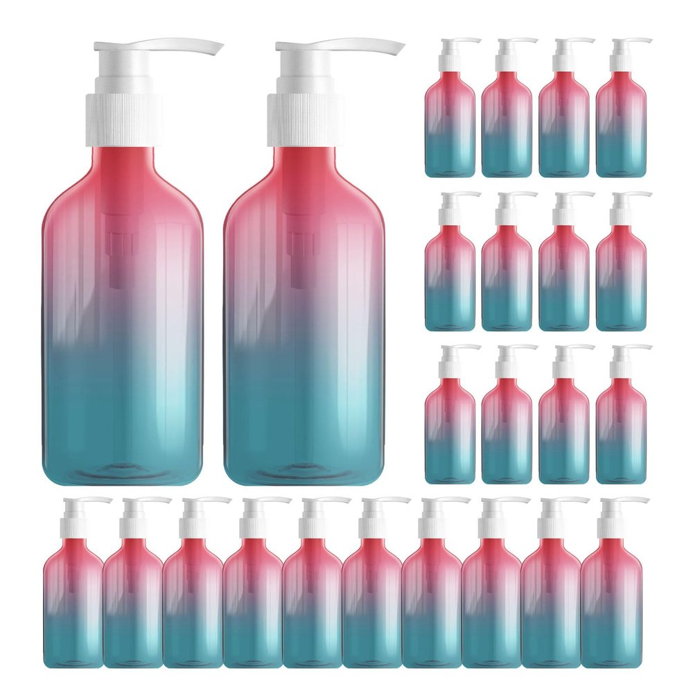 24 Pieces Empty Clear Gradient Color Pump Bottle, 8.4 oz Refillable Plastic Dispenser Bottles with Pump, Travel Lotion Container for Shampoo Hand Body Soap Oil Massage Moisturizer Face Cream Liquid