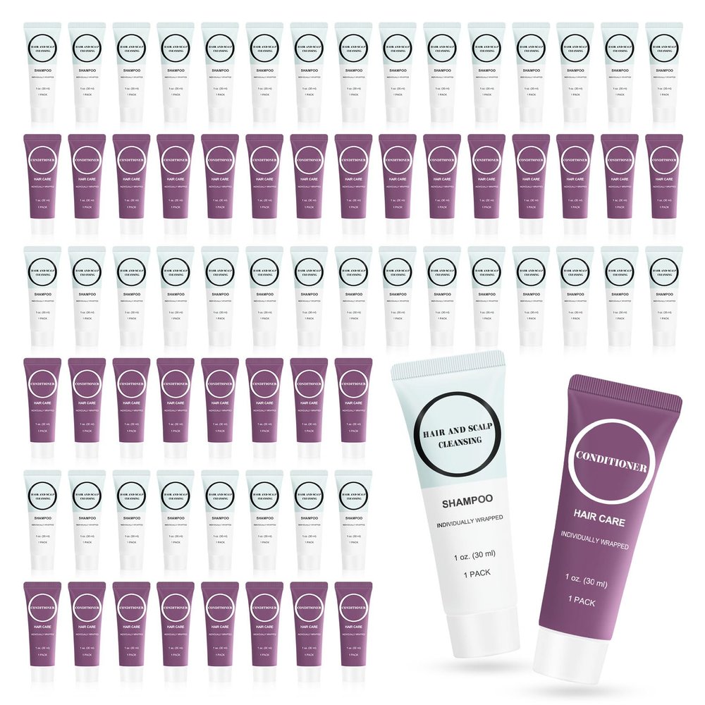 Travel Size Shampoo and Conditioner Bulk, Individually Wrapped Hotel Mini Hair Conditioner and Small Shampoos Men Women Cleansing Toiletries Amenities for Hotel Homeless 1 Fl Oz (Pack of 100)