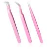 3 PCS Lash Tweezers for Eyelash Extensions, Precision Straight Curved Volume Eyelash Tweezers Tool, Lash Clusters Tweezer for Stickers Lashes Extension Nail Rhinestone Tools (Pink) view 1