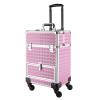 Mahugde Rolling Makeup Manicure Storage Case, Makeup Trolley Rolling w/4 Universal Wheels Professional Aluminum Cosmetic Trolley Cases w/lock for Studio or Travelling (Pink) view 1