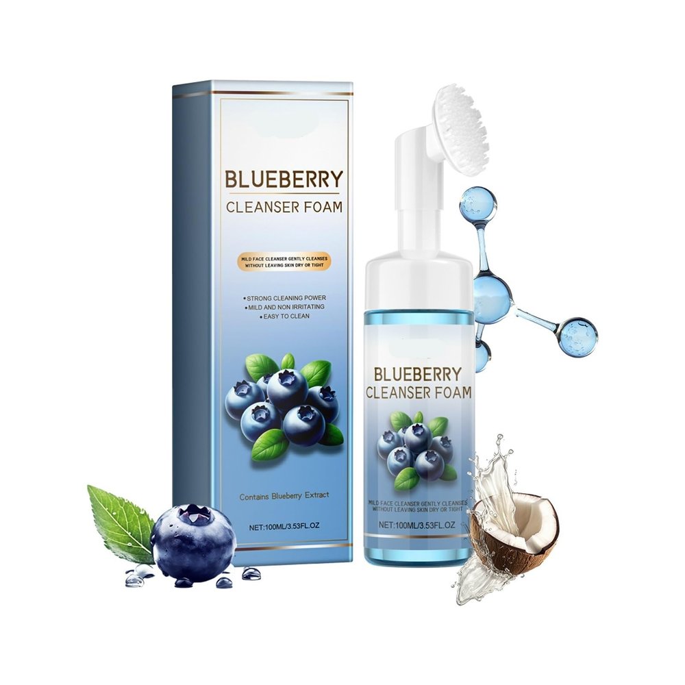 Blueberry Foam Facial Cleanser - Gentle Cleans Oil/Dirt, Pore Clearing, Blackhead Care, Fine Texture For Massage & Skin Repair(2PCS)
