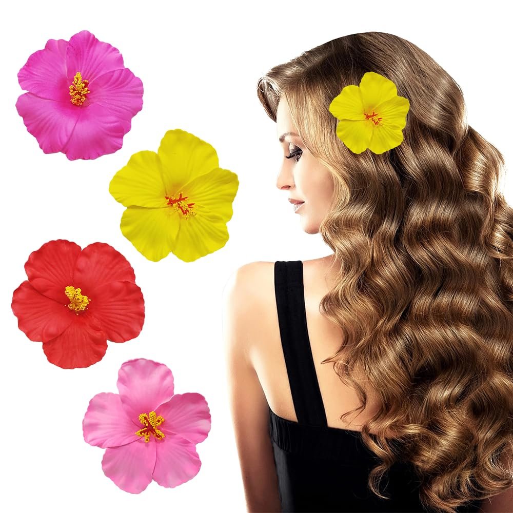 2025 New Hawaiian Flower Hair Clips for Women, Casual Plumeria Claw Clips for Think Thin Hair, Upgrade Artificial Flower Clips for Vacation Beach Party (Color B)