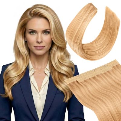 100 Gram Halo Hair Genuine Human Hair - Amoy Hair Halo Hair Extensions 16 Inch - Executive Beige Balayage Halo Extensions Premium Real Hair Extensions