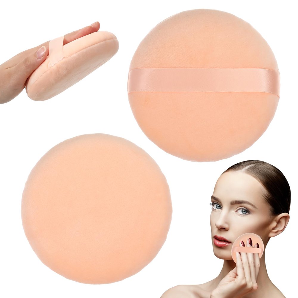 2Pcs Powder Puff, makeup Sponges 5 inch Cotton Super Soft Large Body Powder Puffs for Women Female for Face Cleaning Makeup Foundation Blending Gift for Girlfriend WifeSkin Color